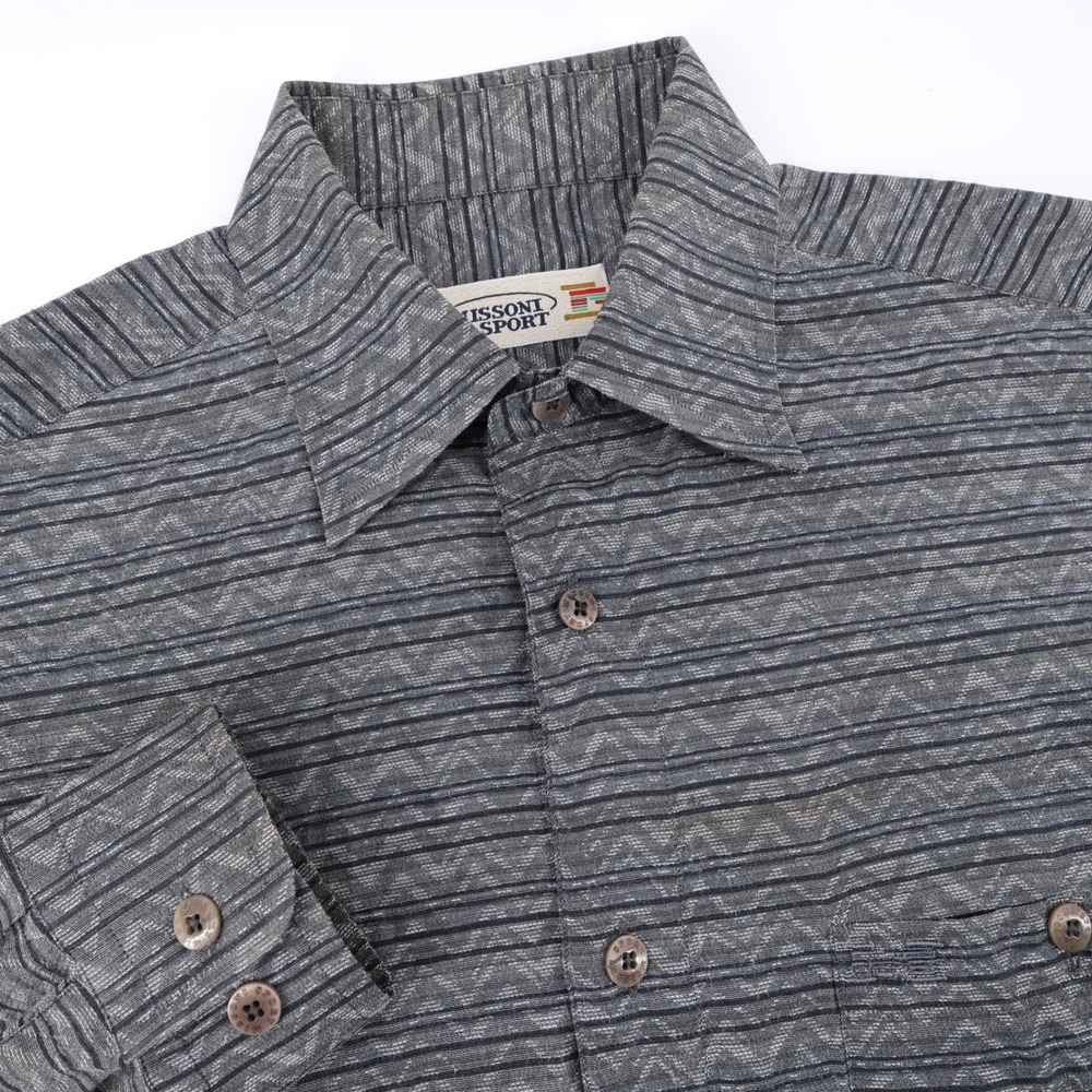 Missoni Sport Zigzag Stripe Button Down Shirt Grey Long Sleeve Mens Fits Small